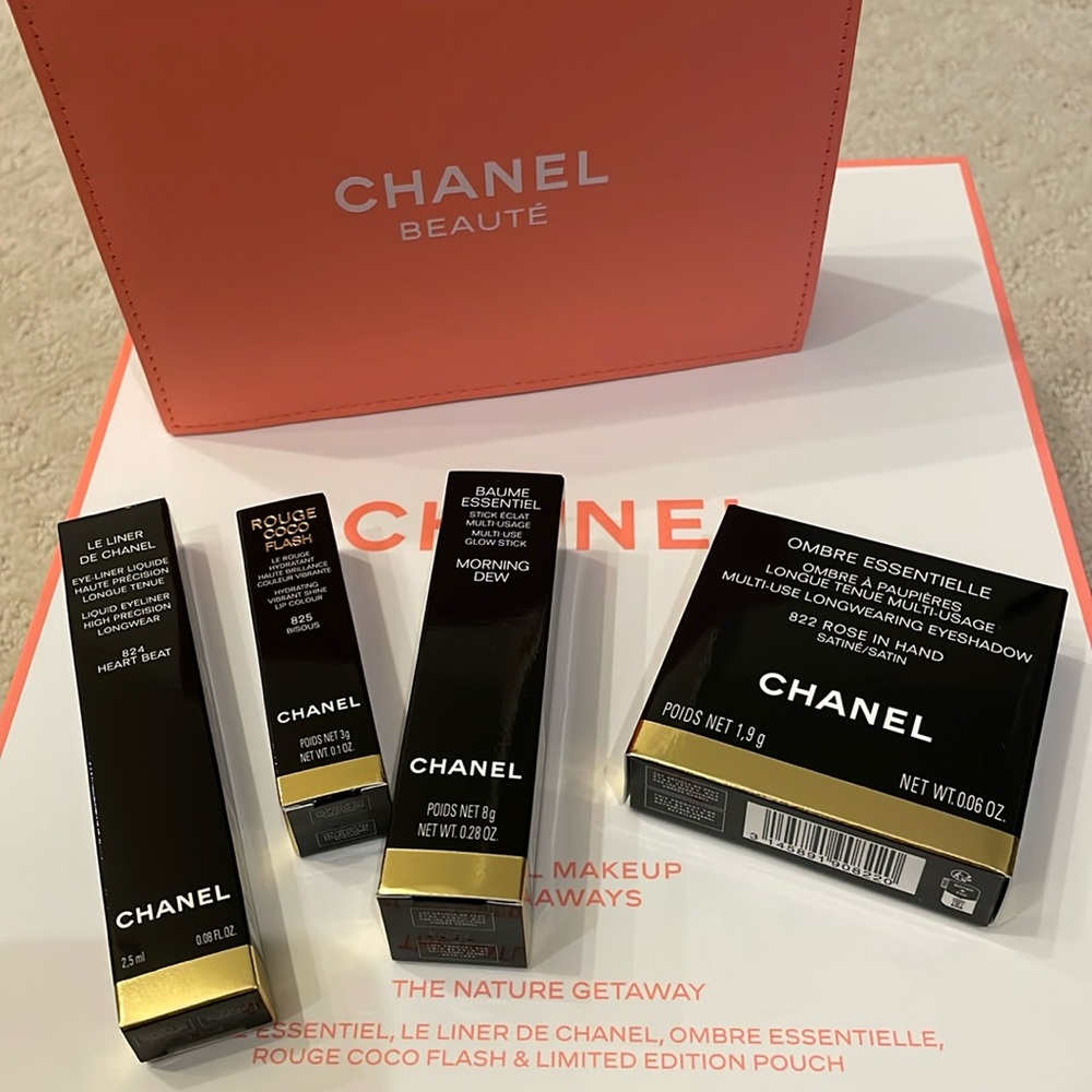 CHANEL Makeup Takeaway - Nature Getaway + deluxe samples no5 and le blanc serum